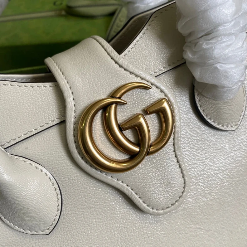 Top lv Microfibe Gucci Small Top Handle Bag with Double G in White Leather