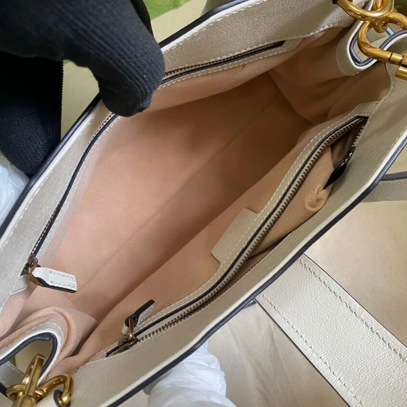 Top lv Microfibe Gucci Small Top Handle Bag with Double G in White Leather