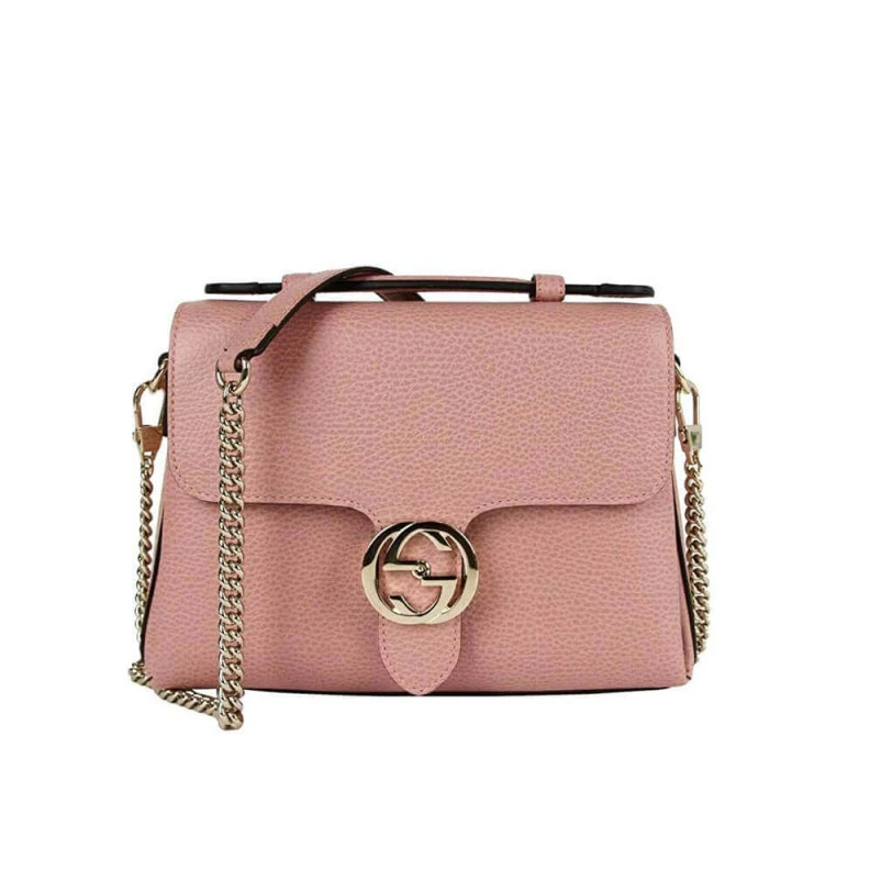 Top Handl Gucci Soft Pink Leather Interlocking GG Clasp Convertible Bag
