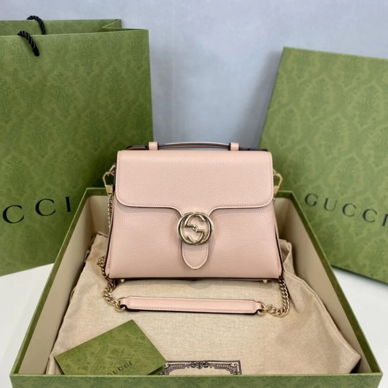 Replica bags lv Top Handl Gucci Soft Pink Leather Interlocking GG Clasp Convertible Bag