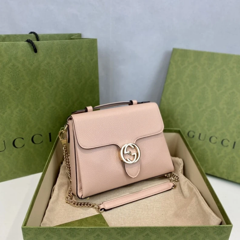 Replica bags lv Top Handl Gucci Soft Pink Leather Interlocking GG Clasp Convertible Bag