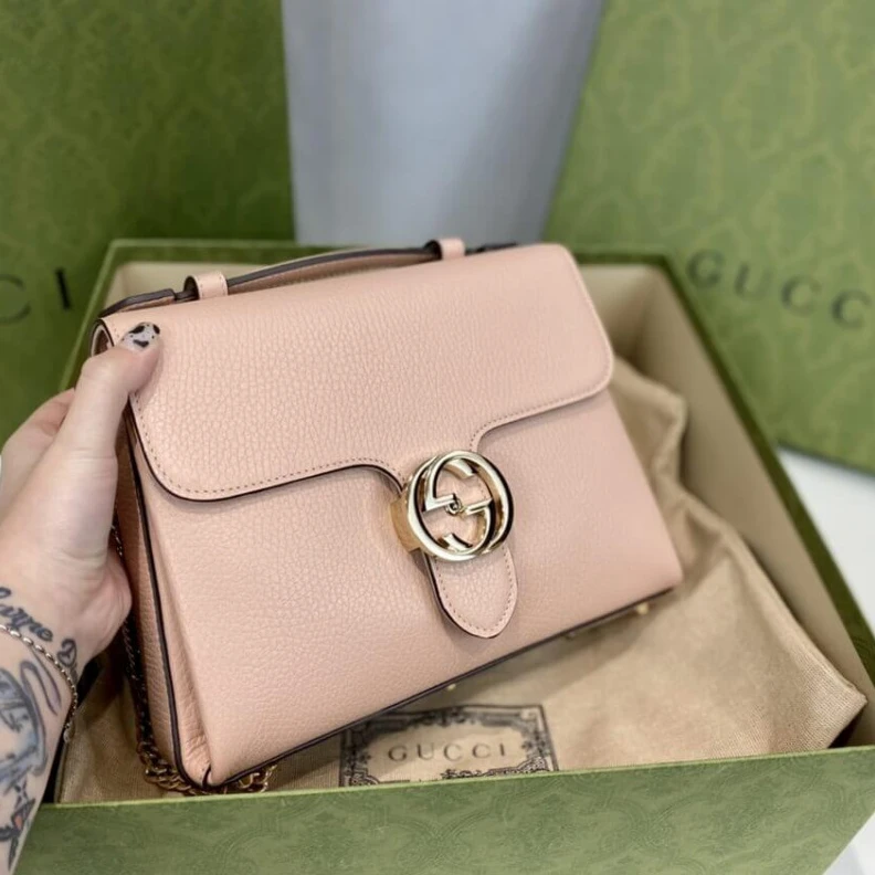 Replica bags lv Top Handl Gucci Soft Pink Leather Interlocking GG Clasp Convertible Bag
