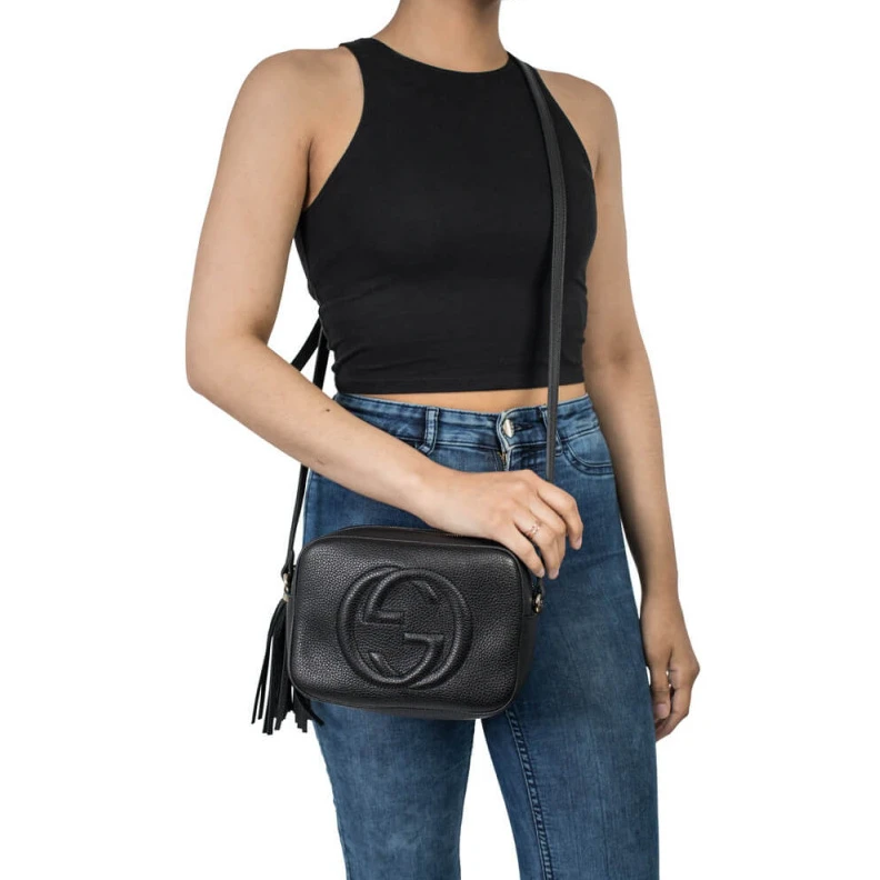Replica bag Embossed Gucci Soho Small Leather Disco Bag Black