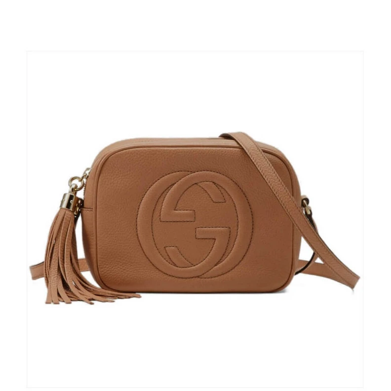Embossed Gucci Soho Small Leather Disco Bag Brown