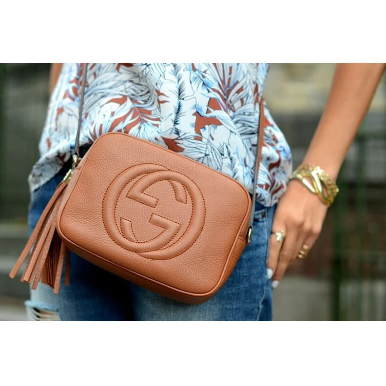 Kitlife Embossed Gucci Soho Small Leather Disco Bag Brown