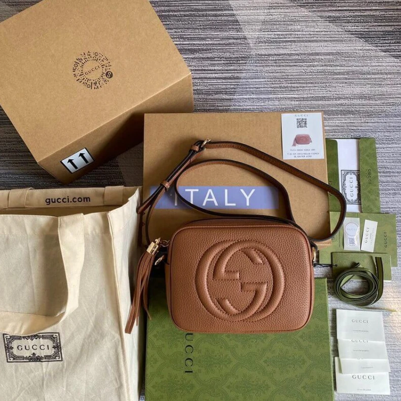 Kitlife Embossed Gucci Soho Small Leather Disco Bag Brown