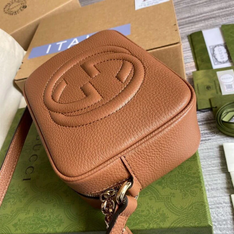 Kitlife Embossed Gucci Soho Small Leather Disco Bag Brown