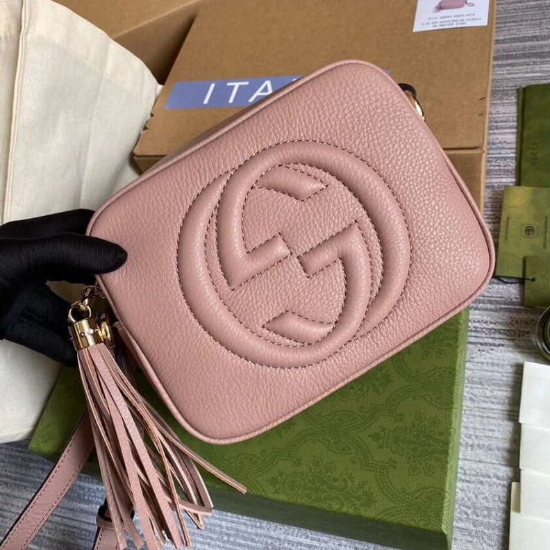 Top lv Embossed Gucci Soho Small Leather Disco Bag Pink
