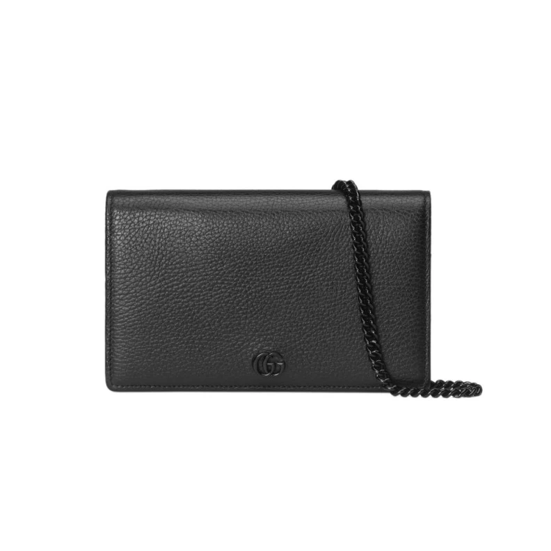 Snap butt Gucci Textured Leather GG Marmont Mini Chain Bag