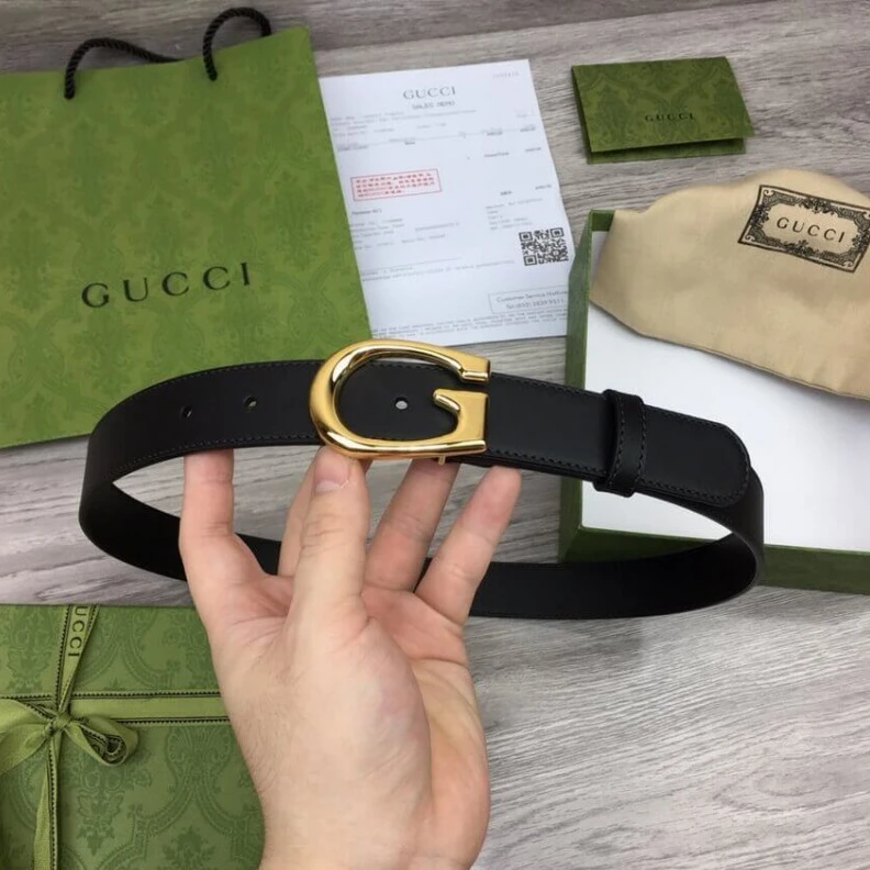 Black lea Gucci Thin 30mm Belt with G Buckle Black