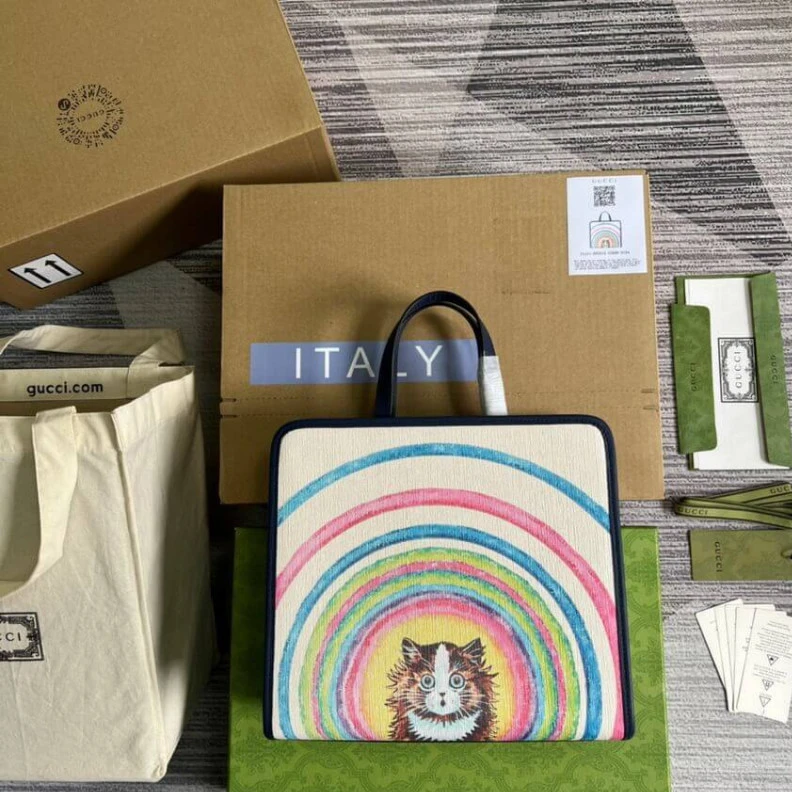 Replica bags lv Nylon lin Gucci Tote Bag Cat Print