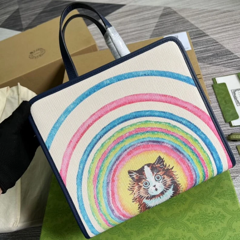 Replica bags lv Nylon lin Gucci Tote Bag Cat Print