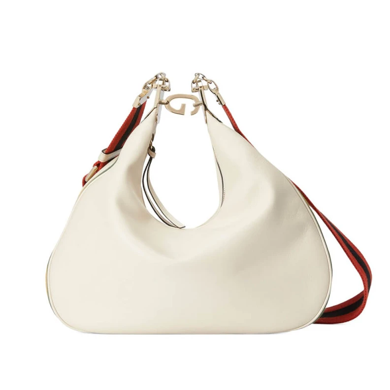 Gucci White Leather Attache Medium Shoulder Bag