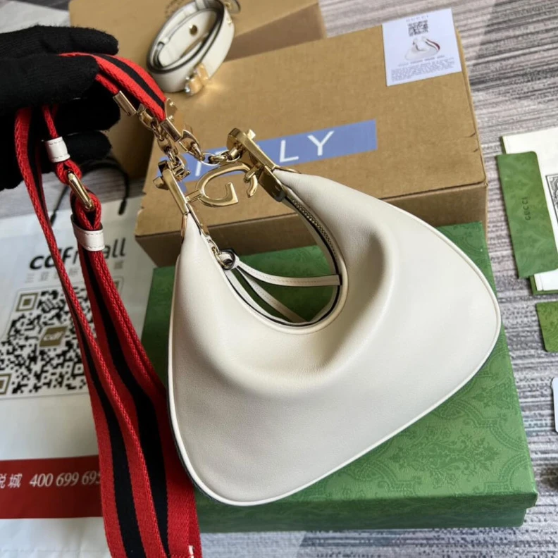 Top lv Gucci White Leather Attache Small Shoulder Bag