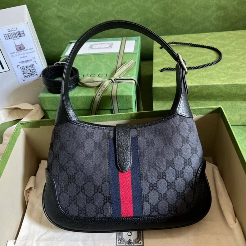 Replica bags lv Black and Gucci x Balenciaga Jackie 1961 Small Hobo Bag Black