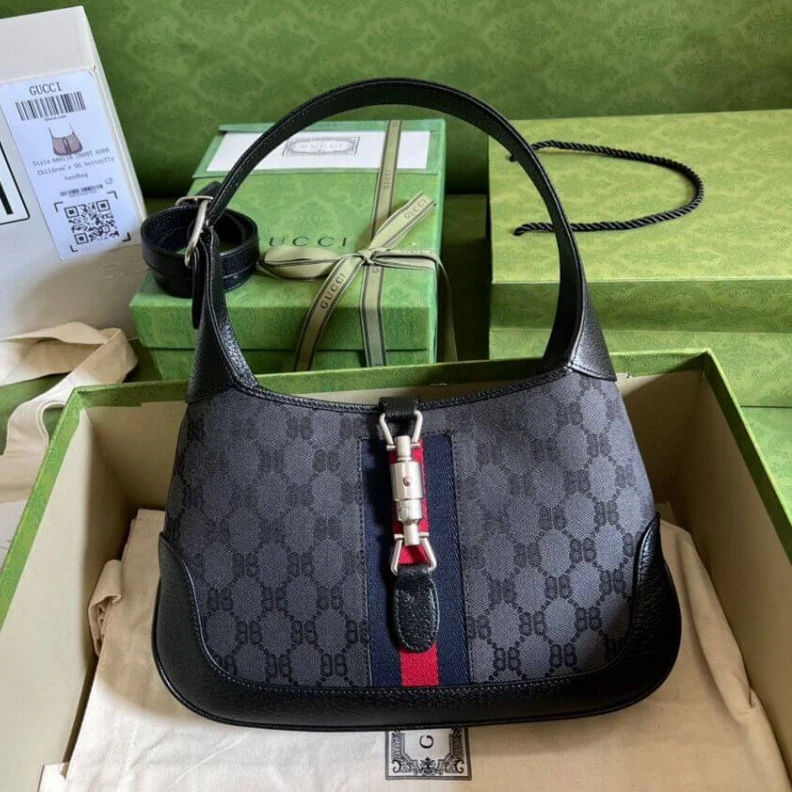 Black and Gucci x Balenciaga Jackie 1961 Small Hobo Bag Black