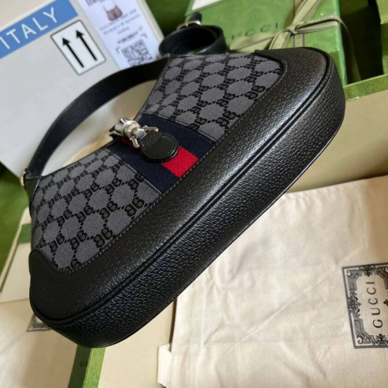 Replica bags lv Black and Gucci x Balenciaga Jackie 1961 Small Hobo Bag Black