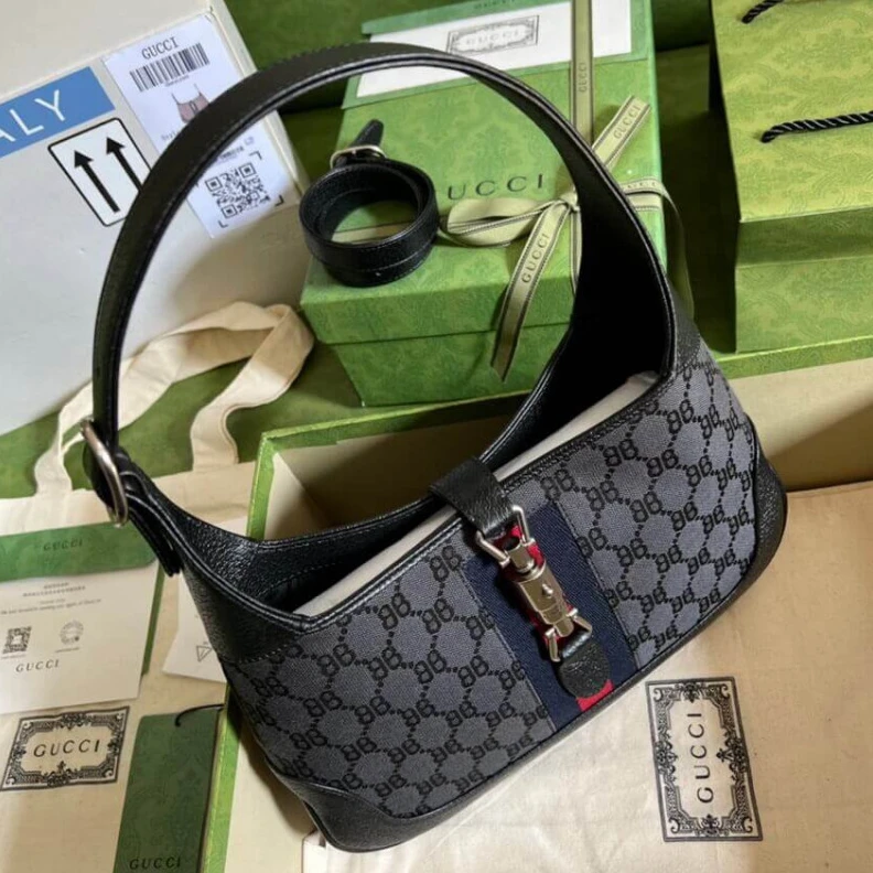Replica bags lv Black and Gucci x Balenciaga Jackie 1961 Small Hobo Bag Black