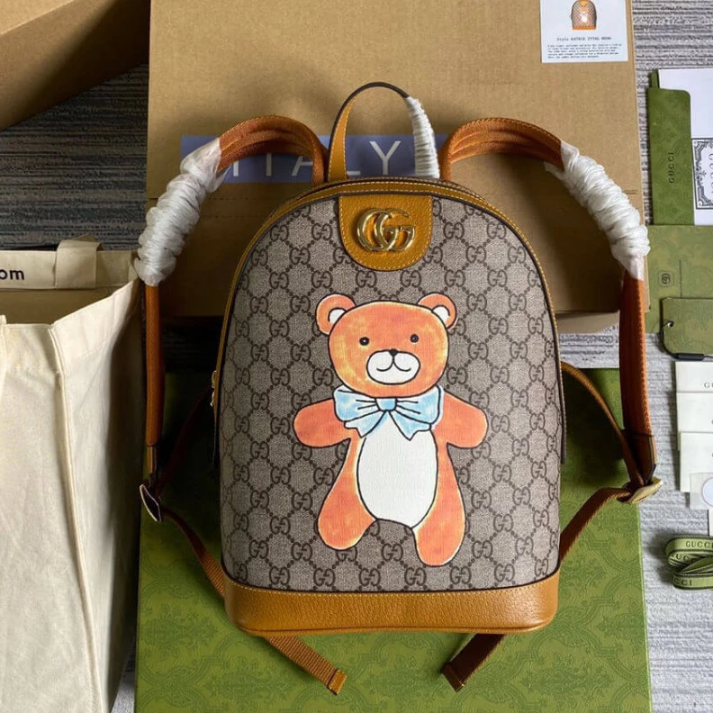 Louis vuitton locations Double G KAI x Gucci Teddy Bear Print Backpack