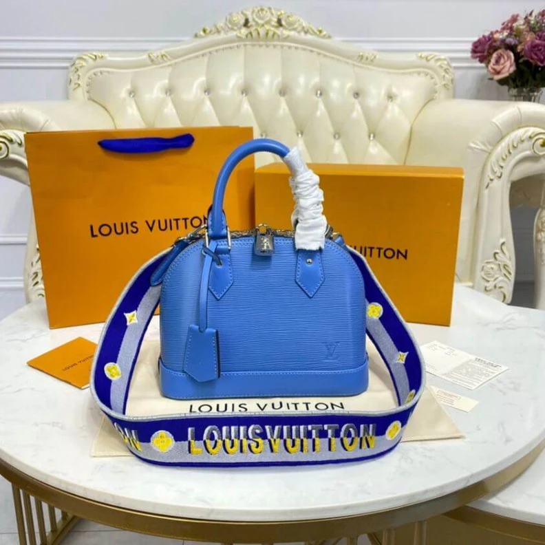 Replica bags lv Epi grain Louis Vuitton Alma BB Bleuet Blue