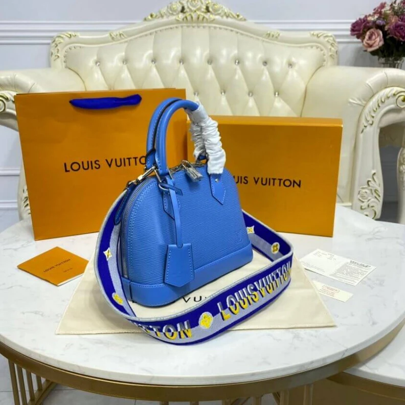 Replica bags lv Epi grain Louis Vuitton Alma BB Bleuet Blue