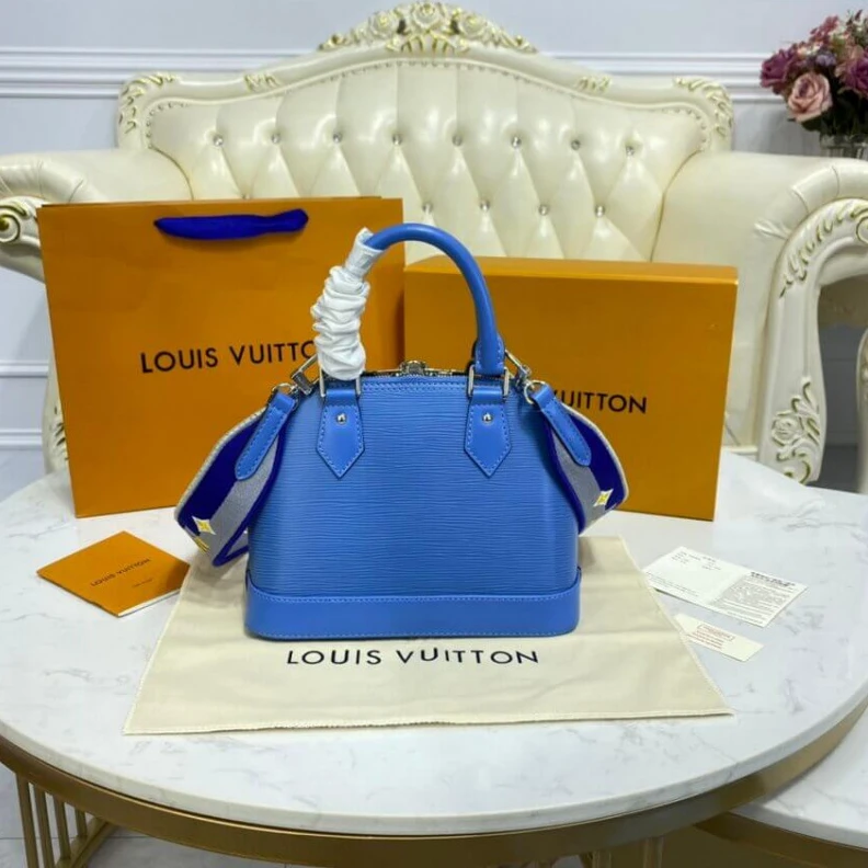 Replica bags lv Epi grain Louis Vuitton Alma BB Bleuet Blue
