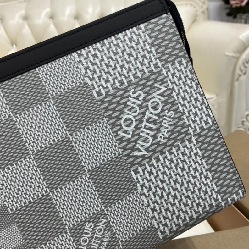 Lv belts replica The Pochet Louis Vuitton Antarctica Damier Graphite 3D Canvas Pochette Voyage