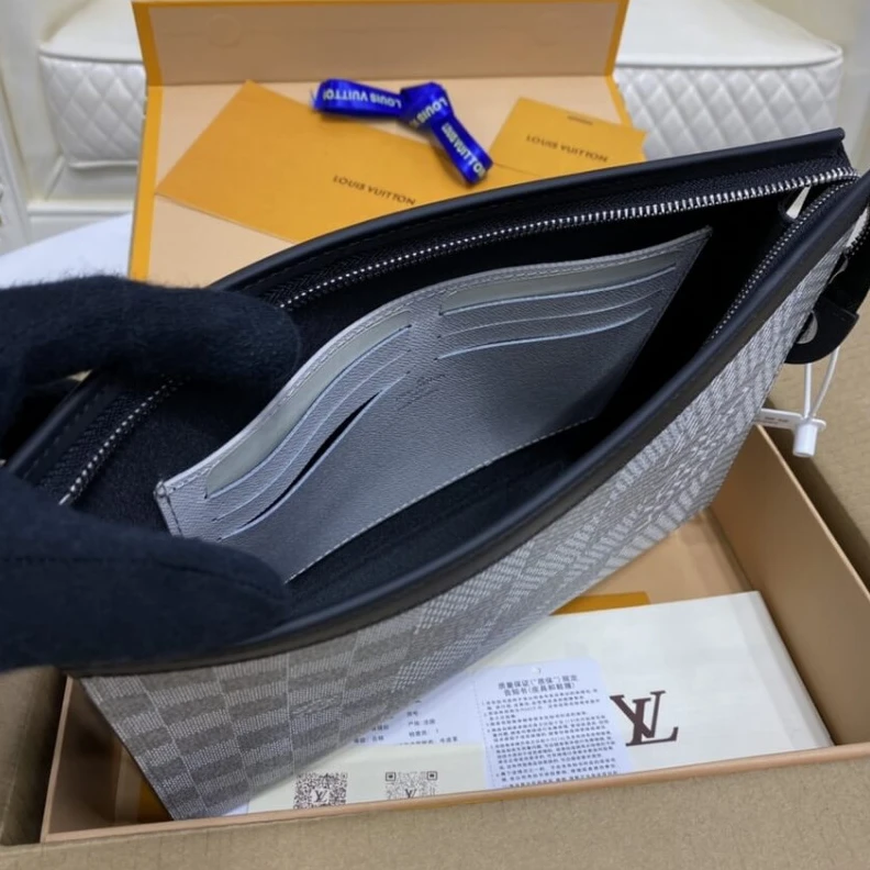 Lv belts replica The Pochet Louis Vuitton Antarctica Damier Graphite 3D Canvas Pochette Voyage