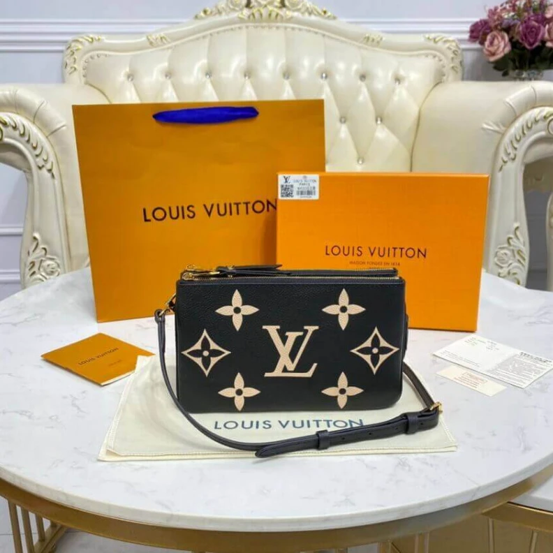 Louis vuitton locations Cowhidele Louis Vuitton Bicolor Double Zip Pochette Black