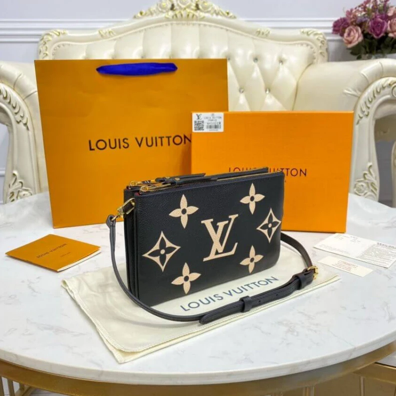 Louis vuitton locations Cowhidele Louis Vuitton Bicolor Double Zip Pochette Black
