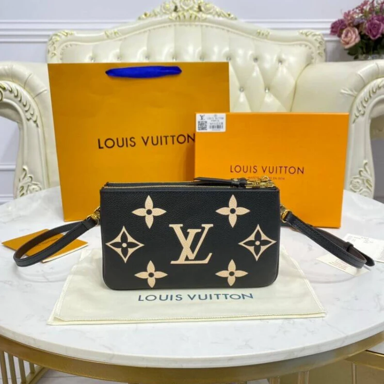 Louis vuitton locations Cowhidele Louis Vuitton Bicolor Double Zip Pochette Black