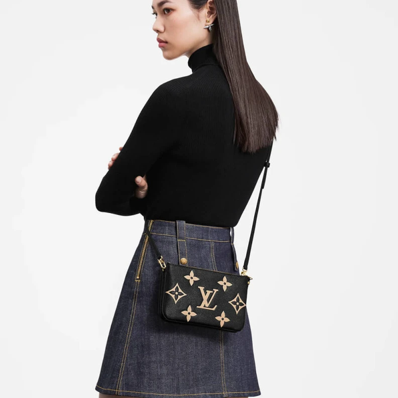 Louis vuitton locations Cowhidele Louis Vuitton Bicolor Double Zip Pochette Black
