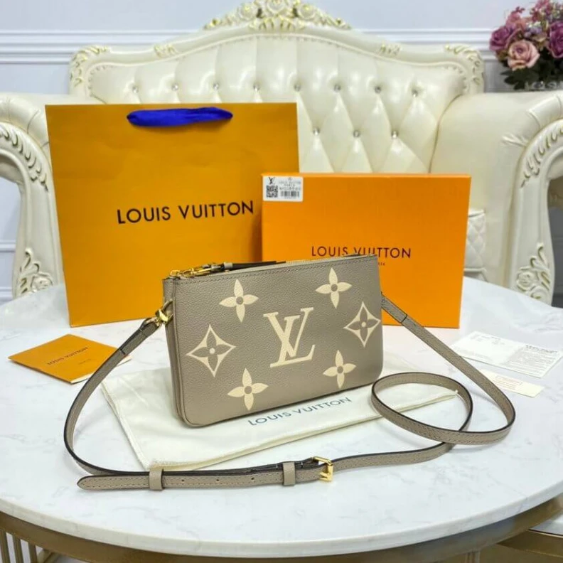 Strap:Rem Louis Vuitton Bicolor Double Zip Pochette Grey