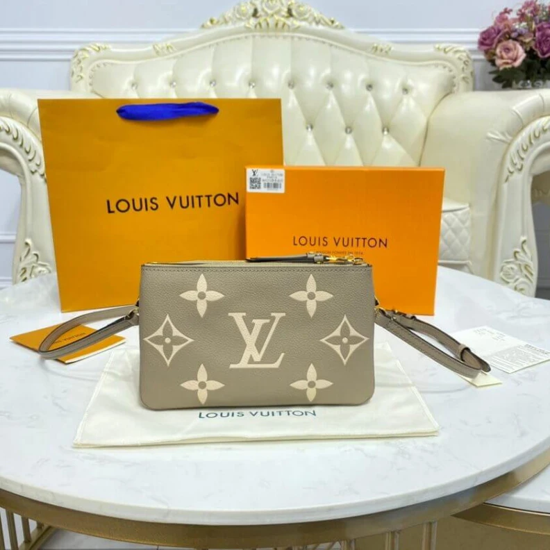 Strap:Rem Louis Vuitton Bicolor Double Zip Pochette Grey