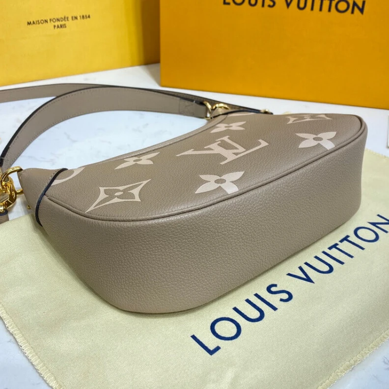 Top lv Tonal mic Louis Vuitton Bicolor Monogram Empreinte Leather Bagatelle Grey Beige