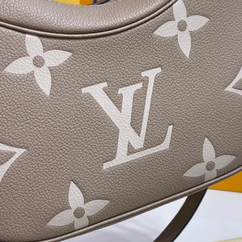 Top lv Tonal mic Louis Vuitton Bicolor Monogram Empreinte Leather Bagatelle Grey Beige