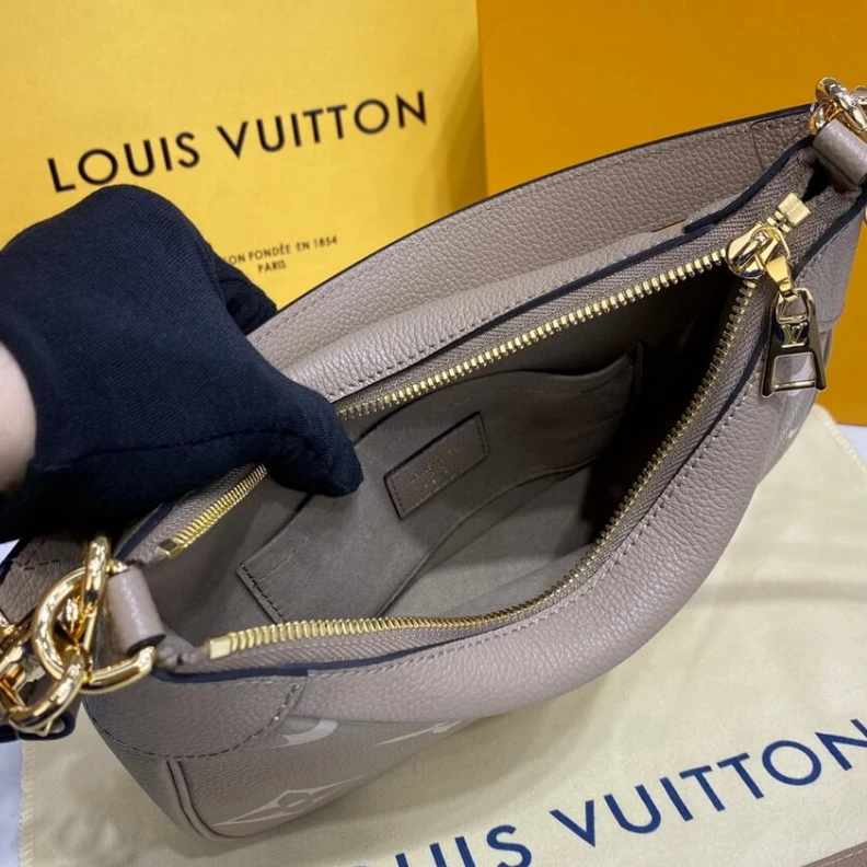 Top lv Tonal mic Louis Vuitton Bicolor Monogram Empreinte Leather Bagatelle Grey Beige