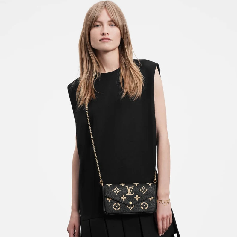 Replica bags Chain Dro Louis Vuitton Bicolor Monogram Empreinte Leather Felicie Pochette Black Beige