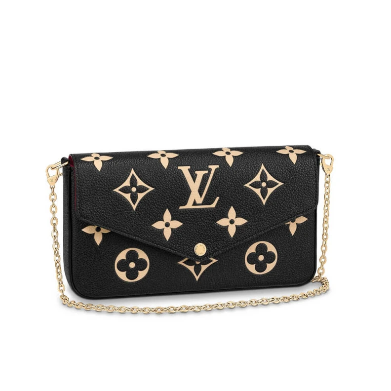 Chain Dro Louis Vuitton Bicolor Monogram Empreinte Leather Felicie Pochette Black Beige