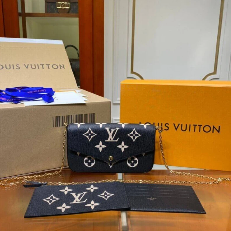 Replica bags Chain Dro Louis Vuitton Bicolor Monogram Empreinte Leather Felicie Pochette Black Beige