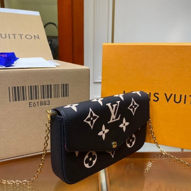 Replica bags Chain Dro Louis Vuitton Bicolor Monogram Empreinte Leather Felicie Pochette Black Beige