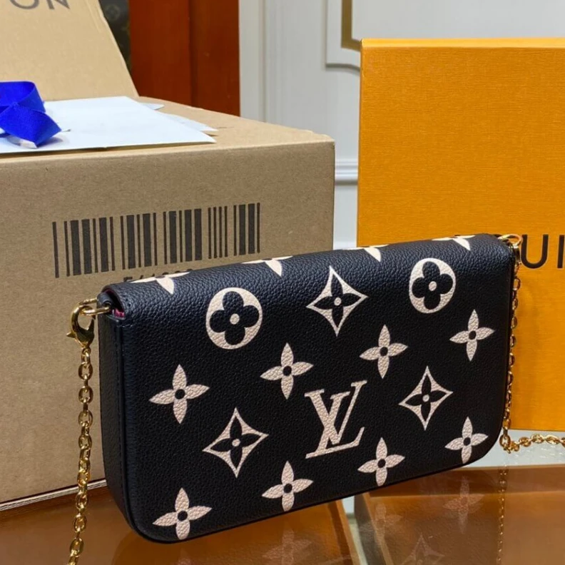 Replica bags Chain Dro Louis Vuitton Bicolor Monogram Empreinte Leather Felicie Pochette Black Beige