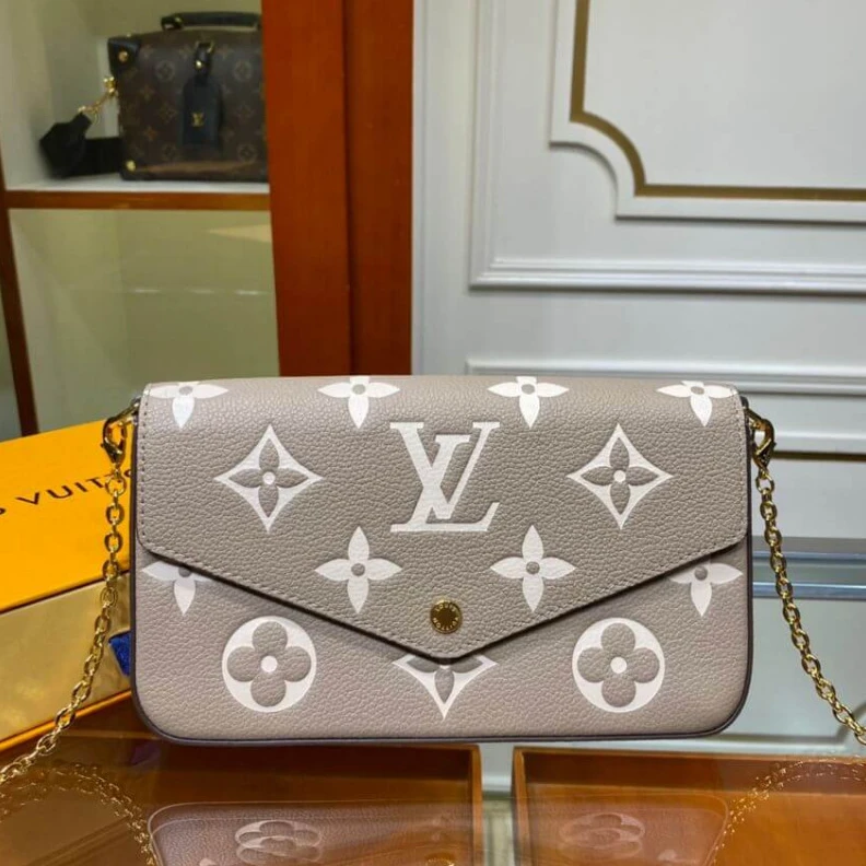 Top lv Goldcolor Louis Vuitton Bicolor Monogram Empreinte Leather Felicie Pochette Gray Cream