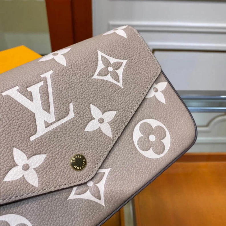 Top lv Goldcolor Louis Vuitton Bicolor Monogram Empreinte Leather Felicie Pochette Gray Cream