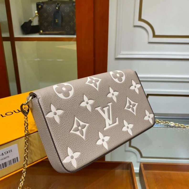 Top lv Goldcolor Louis Vuitton Bicolor Monogram Empreinte Leather Felicie Pochette Gray Cream