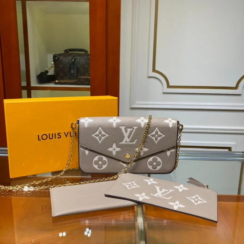 Top lv Goldcolor Louis Vuitton Bicolor Monogram Empreinte Leather Felicie Pochette Gray Cream