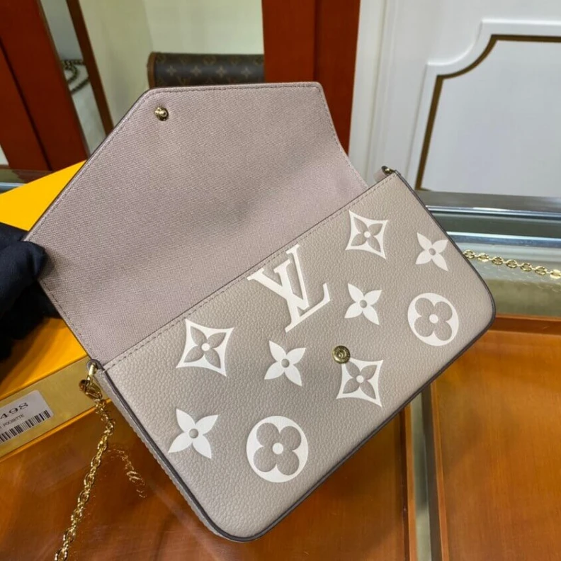 Top lv Goldcolor Louis Vuitton Bicolor Monogram Empreinte Leather Felicie Pochette Gray Cream