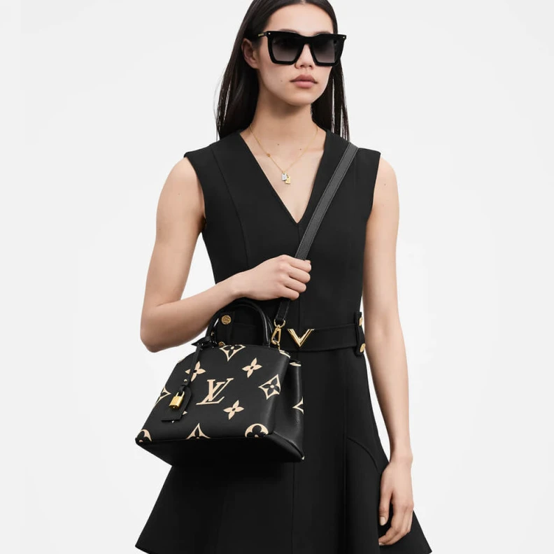 Top lv Name tag Louis Vuitton Bicolor Monogram Empreinte Leather Petit Palais Black Beige