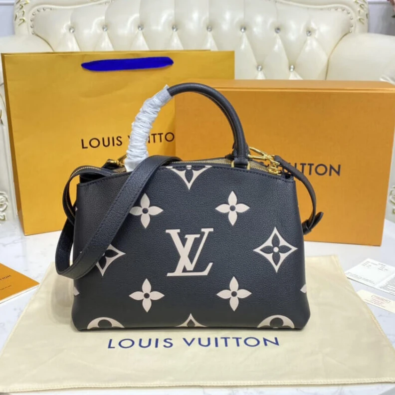 Top lv Name tag Louis Vuitton Bicolor Monogram Empreinte Leather Petit Palais Black Beige