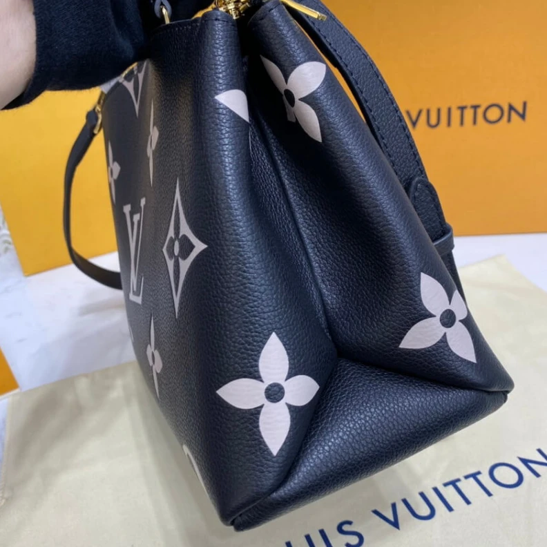 Top lv Name tag Louis Vuitton Bicolor Monogram Empreinte Leather Petit Palais Black Beige